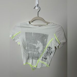 White Graphic Crop Top with Neon Accents